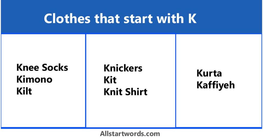 Clothes that start with K