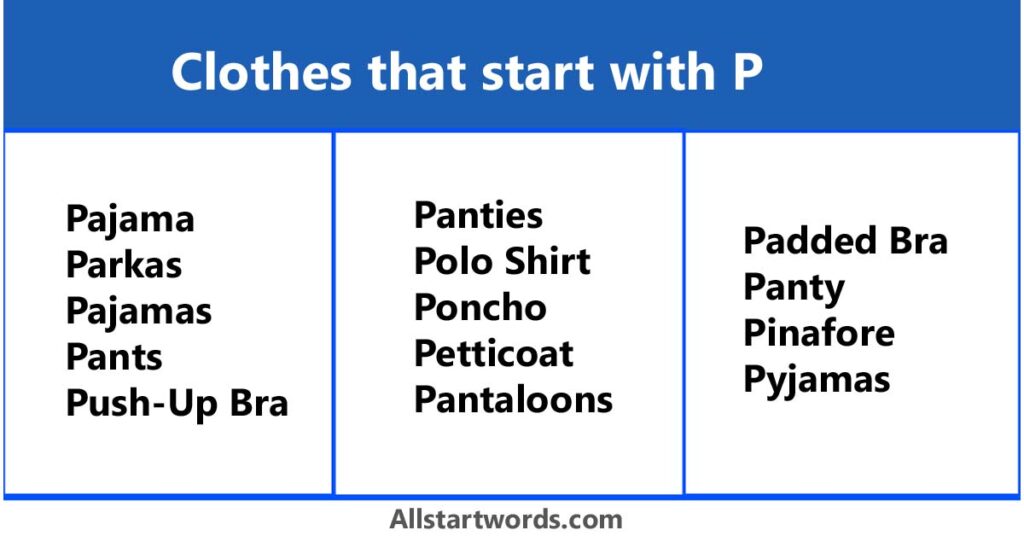 Clothes that start with p