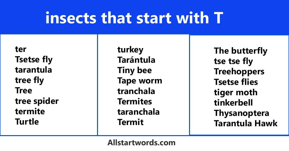 insects that start with T insects Name list