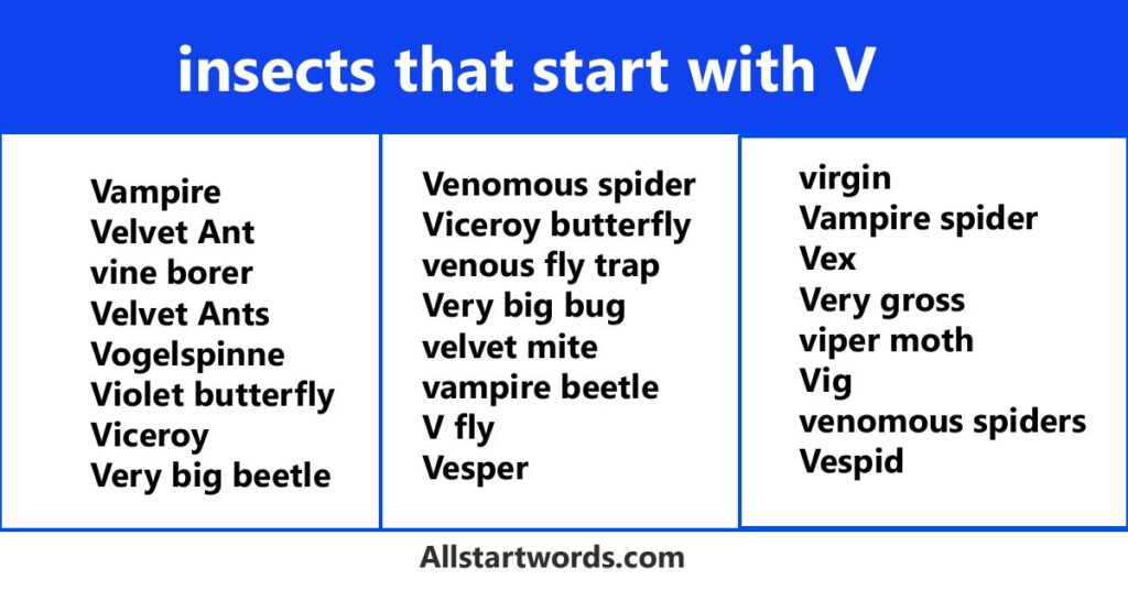 insects that start with V