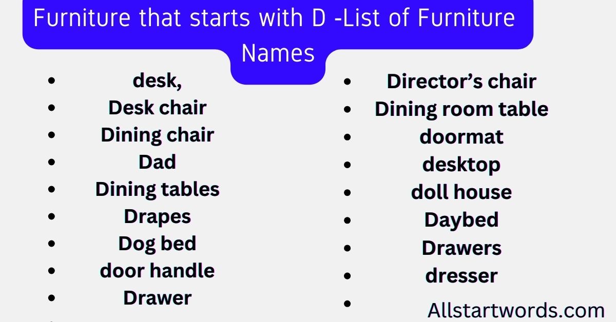 Furniture that starts with D List of Furniture Names