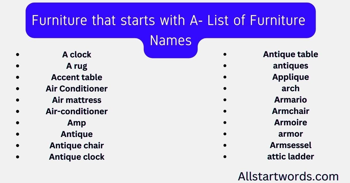 Furniture that starts with A List of Furniture Names