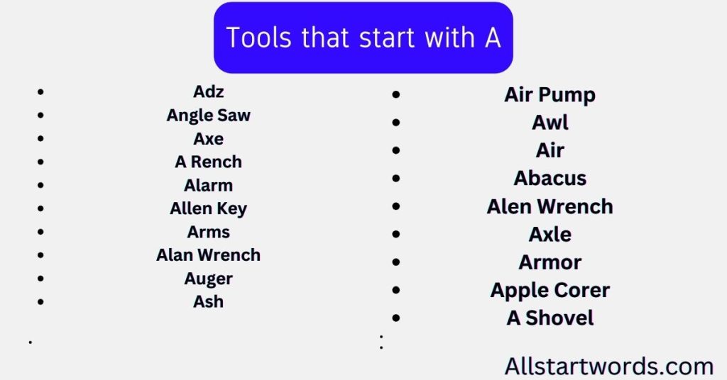 Tools that start with A